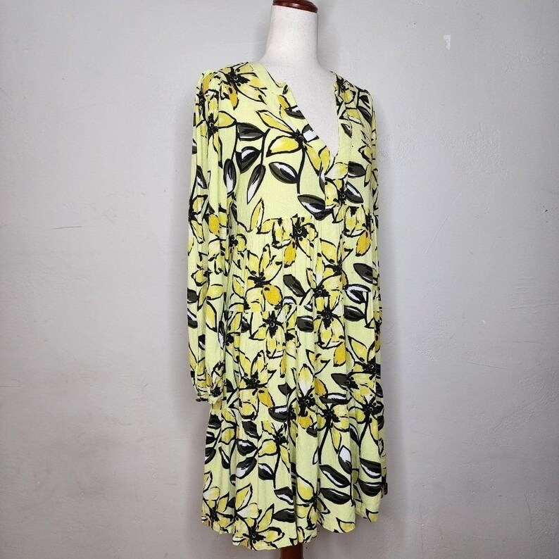 Maeve for Anthropologie Amber Yellow Floral Tiered Tunic Dress Sz Small zdjęcie 5