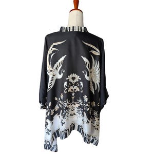 Johnny Was Katia Oversized Blouse Bird of Paradise Silk Blend Black White S/M image 5