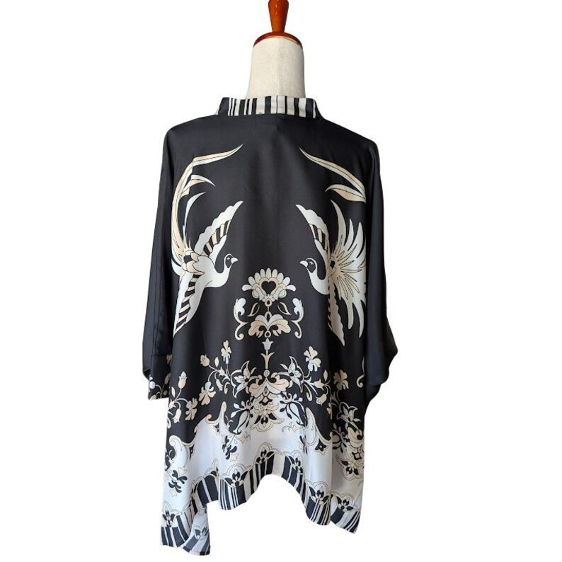 Johnny Was Katia Oversized Blouse Bird of Paradise Silk Blend Black White S/M image 5
