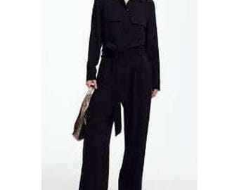 Madewell Black Long Sleeve Utility Tie Waist Straight Leg Jumpsuit Size 12
