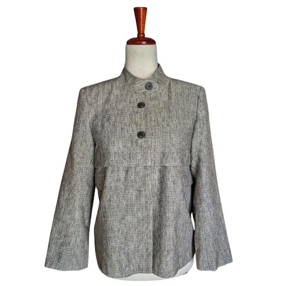 Reiss, Reiss Claude Grey Cotton Blend Mandarin Collar Cropped Jacket Blazer Size S