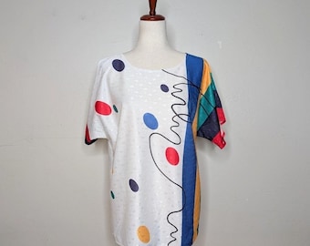 RARE Vintage 80s VERA Short Sleeve Bright Print Poly Blouse