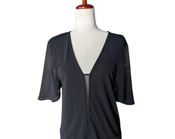 Me+Em Black Deep V-Neck Mesh Insert Flutter Sleeve Blouse Top UK 8 US 4