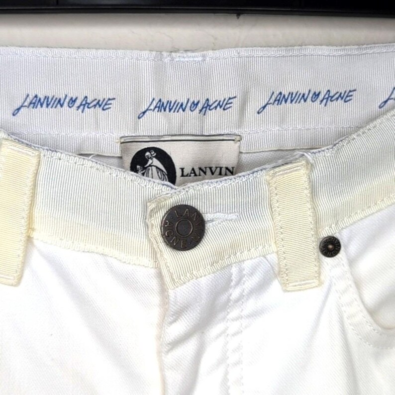 Rare Lanvin Acne Collab Ribbon Waist White Straight Leg Jeans Size 27 image 6