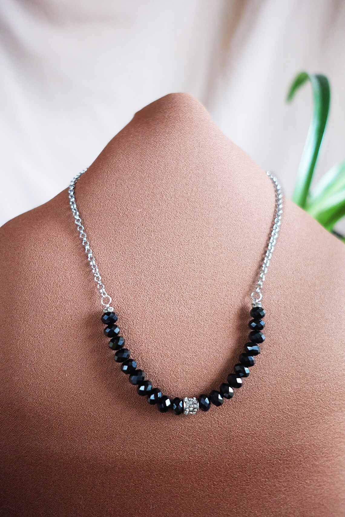 Kette Halskette und schwarz facettierte Spinell mit Strass | Etsy