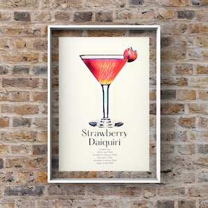 Strawberry Daiquiri Poster Instant Download | Cocktail Print | Strawberry Daiquiri Recipe Poster | Printable Wall Art