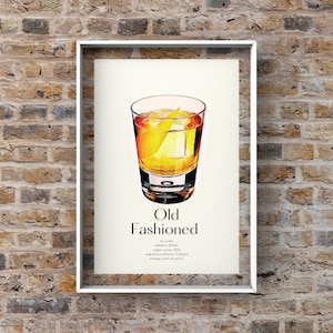 Old Fashioned Poster Instant Download | Cocktail Print | Old Fashioned Recipe Poster | Printable Wall Art
