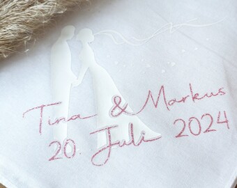 Stofftaschentuch - personalisiert, bedruckt - Hochzeit, Hochzeitsgeschenk, verspieltes Brautpaar