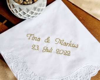 Fabric handkerchief - wedding, personalized, embroidered, gift - JGA, golden wedding, silver wedding, tears of joy