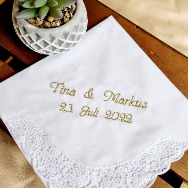 Fabric handkerchief - wedding, personalized, embroidered, gift - JGA, golden wedding, silver wedding, tears of joy