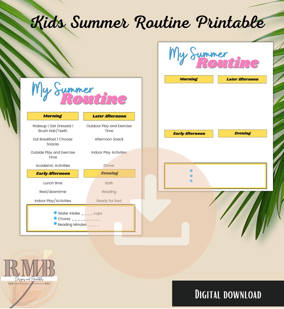 Summer Routine Pdf Kids' Printable Summer Routine: Daily Kids' Routine for Summer, Family ...