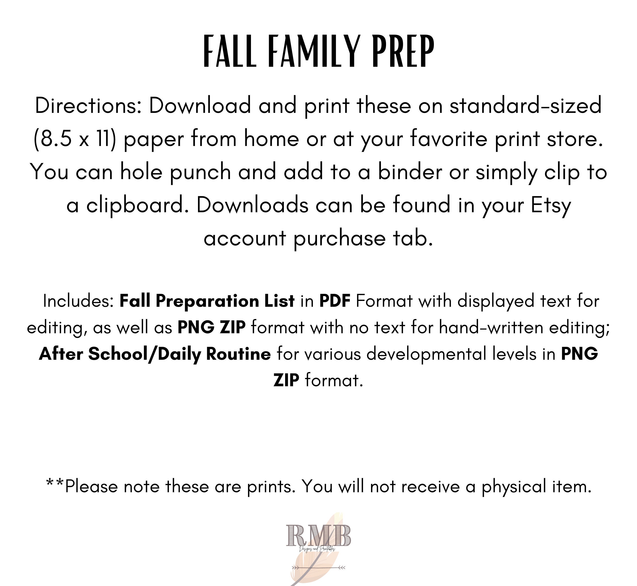 Family Fall Planning Printables: Supplies Lists, After-school Routines ...