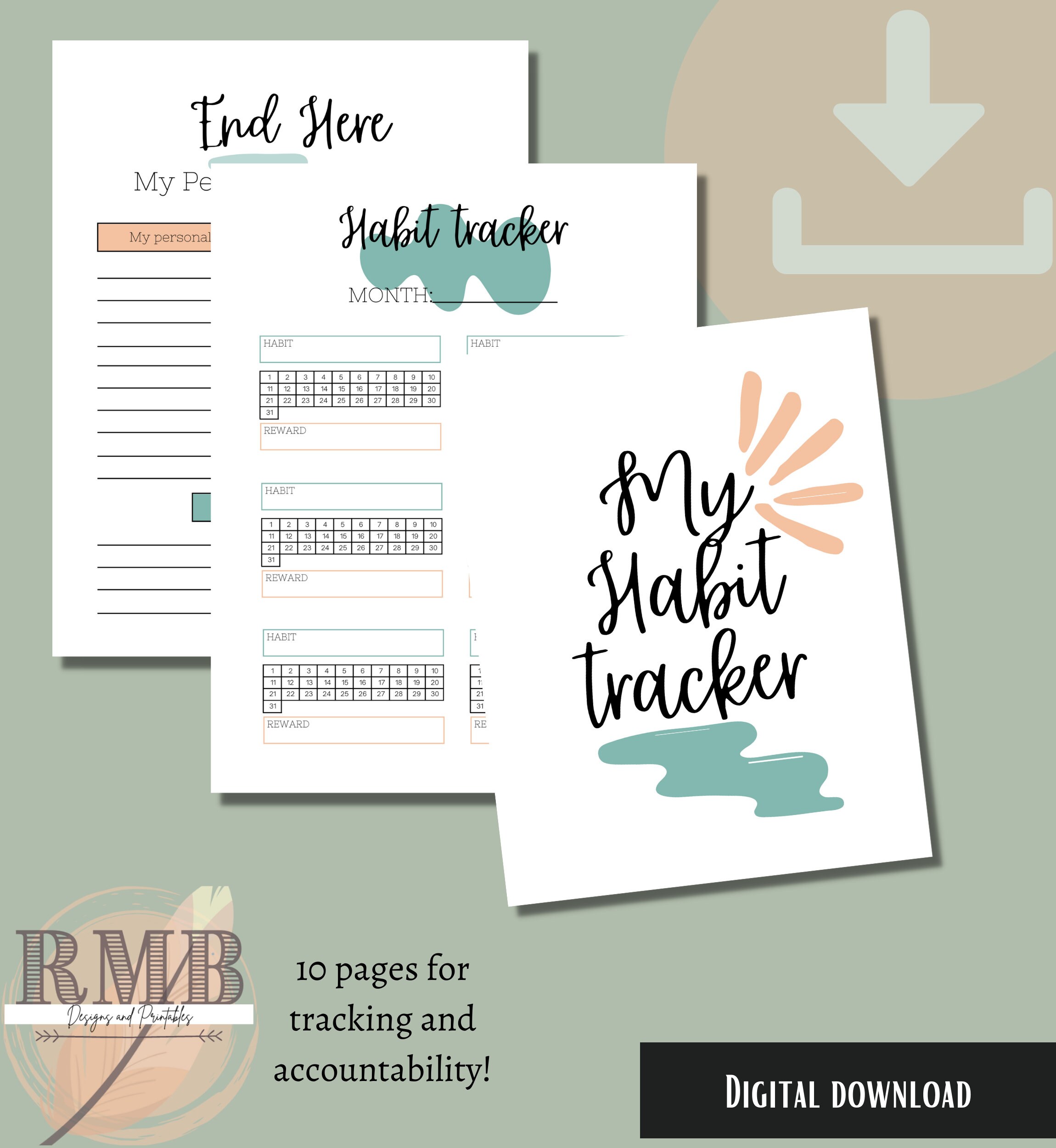 Printable Habit Tracker Bundle Goal List Life Changer 100 Day Habit