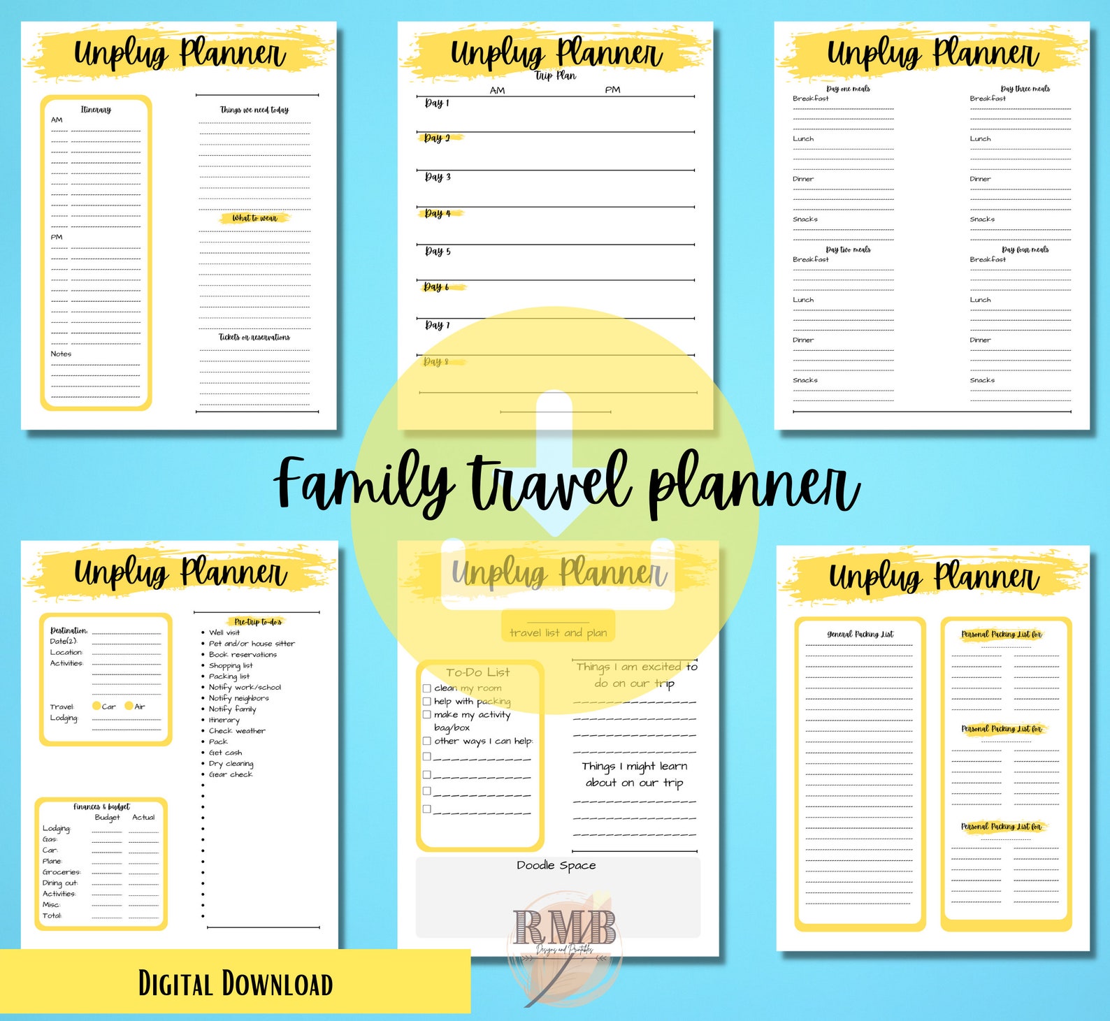 Printable Family Travel Plan: Vacation Checklist, Packing List, Travel ...