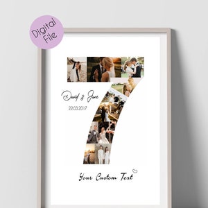 PRINTABLE, 7 Year Anniversary Collage Gift For Boyfriend, 7 Years Gift, 7th Year Collage, Number Photo Collage, Custom Collage Gift Poster