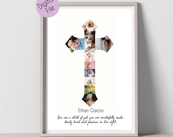 Collage de fotos personalizado con cruz: Regalo de bautismo (Descarga digital)