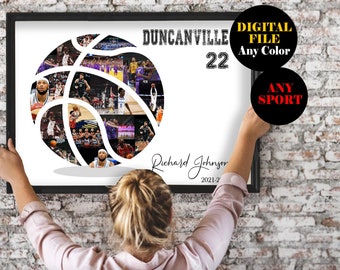 PRINTABLE Custom Basketball Photo Collage, Coach Gift, Printable basketball gift, Birthday Gift Collage, Team Photo Collage, Sports Gifts