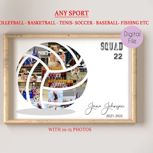 PRINTABLE Volleyball Sport Photo Collage, Senior Night Gifts Volleyball, Personalized Coach Gift, Volleyball Player, Custom Photo Poster