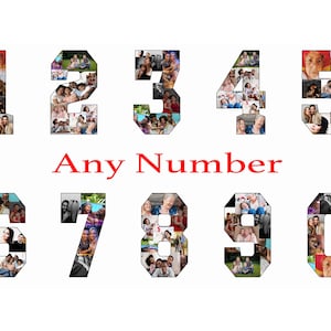 PRINTABLE Custom Any Number Photo Collage, Custom Sports Numbers, Printable gift Digital File Birthday Gift Collage, Birthday Photo Collage