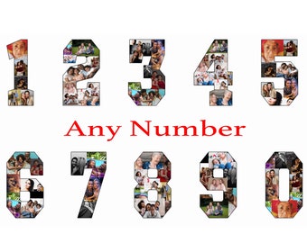 PRINTABLE Custom Any Number Photo Collage, Custom Sports Numbers, Printable gift Digital File Birthday Gift Collage, Birthday Photo Collage