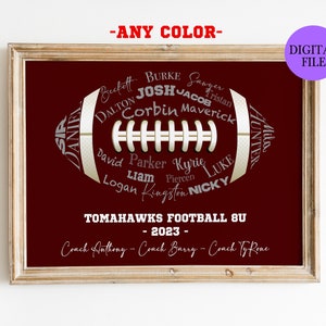 Collage de fútbol personalizado para imprimir, regalo de entrenador, regalo de fútbol americano, collage de regalo de cumpleaños, collage de nombre de equipo, regalos deportivos