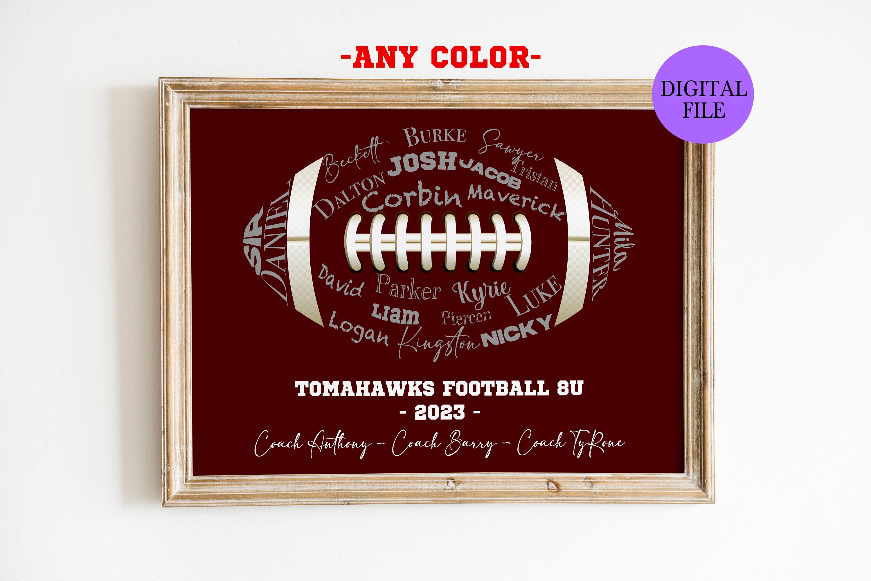 Collage di football personalizzato STAMPABILE, regalo per allenatore, regalo di football americano, collage di regali di compleanno, collage di nomi di squadra, regali sportivi