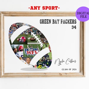 PRINTABLE Custom Football Photo Collage, Coach Gift, Printable football gift, Birthday Gift Collage, Team Photo Collage, Sports Gifts