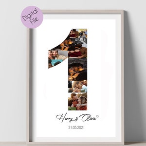 PRINTABLE, 1 Year Anniversary Collage Gift For Boyfriend, 1 Year Gift, 1st Year Collage, Number Photo Collage, Custom Collage Gift Poster