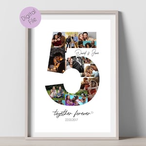 PRINTABLE, 5 Year Anniversary Collage Gift For Boyfriend, 5 Years Gift, 5th Year Collage, Number Photo Collage, Custom Collage Gift Poster