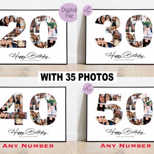 PRINTABLE Custom 40th Birthday Gift Collage, 50th Birthday Gift Photo Collage, Photo Collage, Birthday photo collage, number photo collage