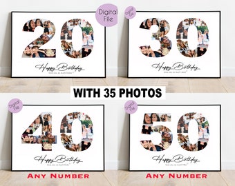 PRINTABLE Custom 40th Birthday Gift Collage, 50th Birthday Gift Photo Collage, Photo Collage, Birthday photo collage, number photo collage