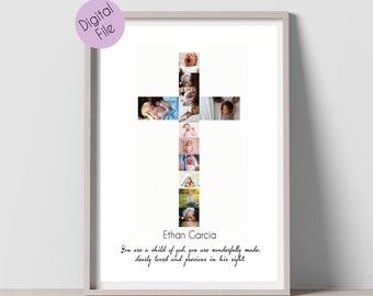 Collage de fotos personalizado con cruz para imprimir, regalo de bautismo de bebé, regalo de bautizo, regalo de confirmación cristiana para niño y niña, collage de bautismo digital