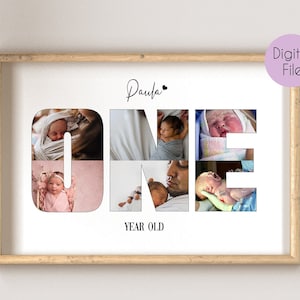 PRINTABLE Custom 1st Birthday Collage, Baby Birthday Photo Collage, Photo Collage, Baby Birthday Gift, First Year Photo Collage, Custom Baby