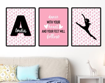 Dance Custom Monogram Set of 3 Prints | Kid's Room Decor Dancing | Dance Ballet Jazz Quote Wall Art | Printable Cheer Gift Daughter