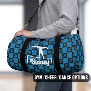 Flower Checker Gymnastics Duffel Bag | Custom Name Gymnast Training Competition Back Pack | Personalized Meet Bag | Sports Team Apparel Gift