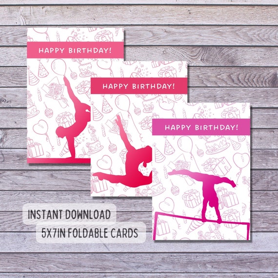 Gymnastics Birthday Card Printable Set of 3 Cards - Etsy