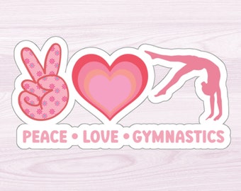 Peace Love Gymnastics Sticker | Laptop Notebook Waterbottle Decal Unique Gymnast Gift for Team Squad | Cute Girls Party Favor Stuffer