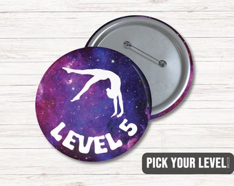Gymnastics Custom Level Pin Button | Gymnast Team Gift Season Party Favor | Personalized Squad Meet Teammate Gift | Gymnast Accessory