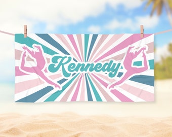 Retro Groovy Dance Gymnastics Personalized Beach Towel | Custom Name Dancer Cheerleader Pool Towel | Summer Girls Gift for Dancer Gymnast