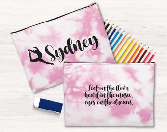 Dance Tie Dye Custom Accessory Pouch | Dancer Personalized Name Travel Makeup Bag | Ballet School Pencil Case | Team Recital Gift for Girls