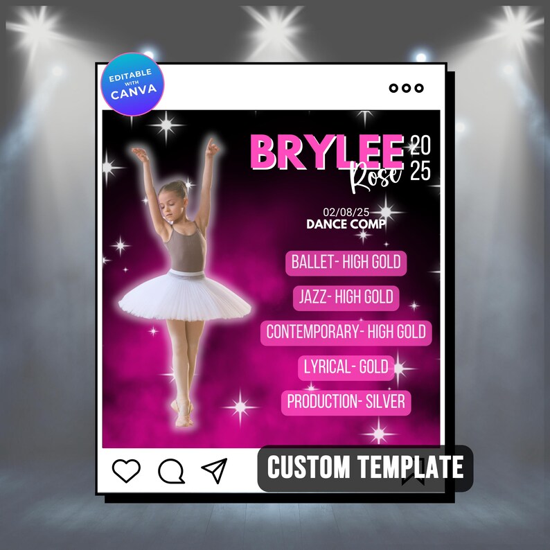 Comp Card Examples Dancer Dance Custom Meet Digital Scorecard | Personalized Social Media Post ...