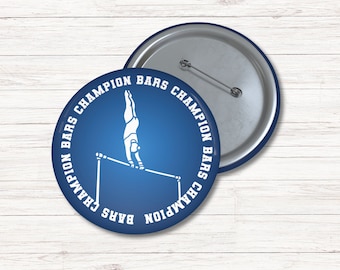 Gymnastics Bar Champion Pin Buttons | Gymnast Team Gift Season Party Favor | Personalized Squad Meet Teammate Gift | Gymnast Accessory