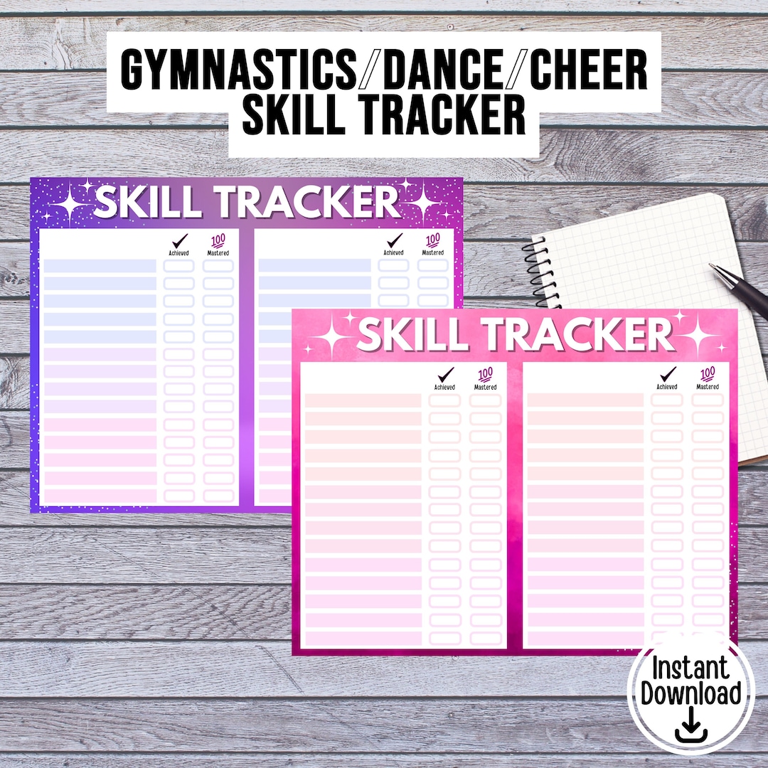 Printable Gymnastics Cheer Dance Skill Tracker & Monthly Planner