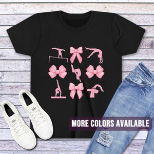 Gymnastics Bow Tee | Preppy Ribbon Aesthetic Gymnast T Shirt | Girly Pink Trendy Gymnastics Practice Team Shirt Gift
