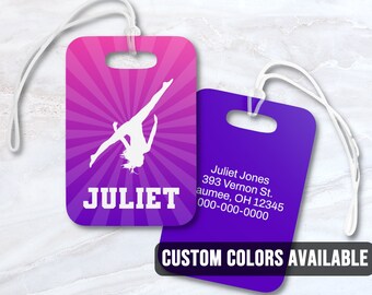 Gymnastics Personalized Bag Tag | Custom Gymnast Luggage Name Tag | Gymnastics Team Gift Party Favor | Gymnastics Meet Teammate Gift