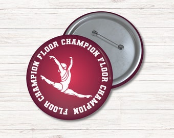 Gymnastics Floor Champion Pin Buttons | Gymnast Team Gift Season Party Favor | Personalized Squad Meet Teammate Gift | Gymnast Accessory