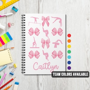 Gymnastics Coquette Bow Custom Spiral Notebook | Personalized Gymnast Name Journal | Girls School Notebook Team Squad Birthday