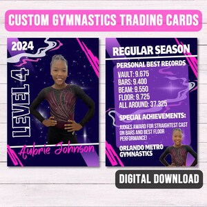 Gymnastik Custom Trading Cards Printable | Personalisierte Turnerin Sportkarten Fundraiser | Ende der Saison treffen Keepsake Team Spendenaktion
