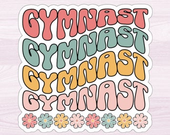 Groovy Retro Flowers Gymnastics Sticker | Laptop Waterbottle Decal Unique Gymnast Gift for Team Squad | Cute Girls Party Favor Stuffer