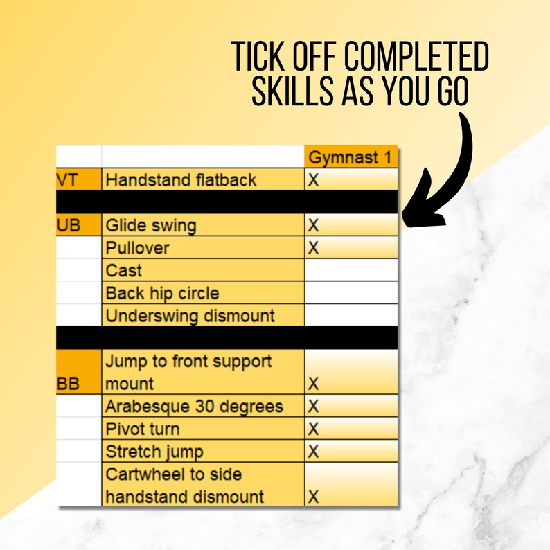 Level 2 Skills Checklist Spreadsheet Gymnastics Coach Skill Etsy
